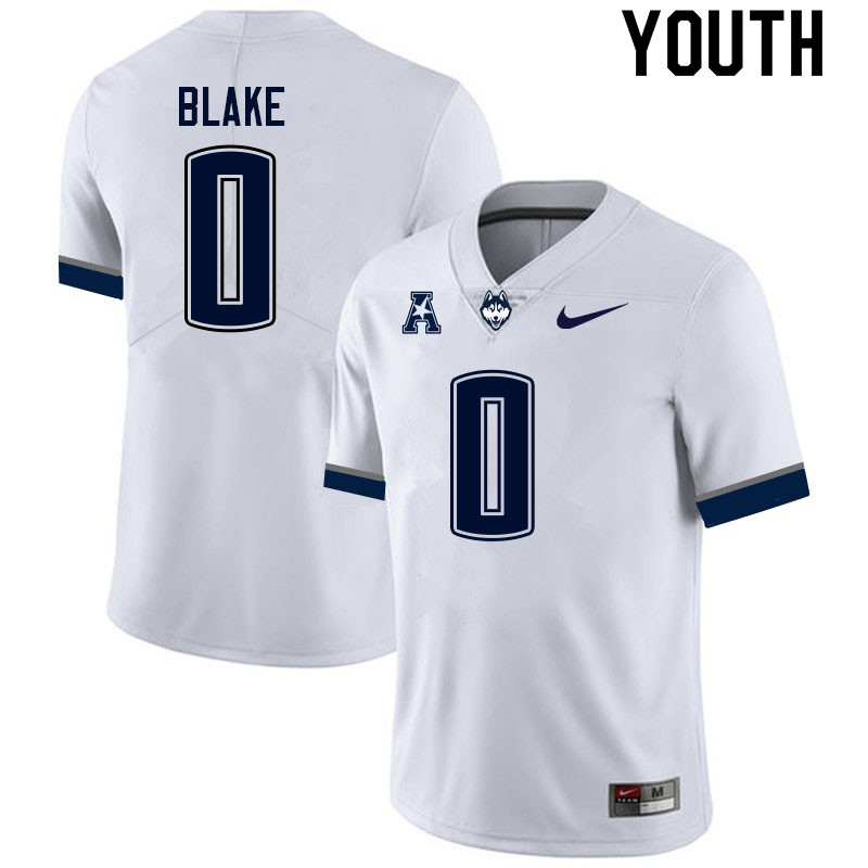 Youth #0 Reyan Blake Uconn Huskies College Football Jerseys Sale-White - Click Image to Close